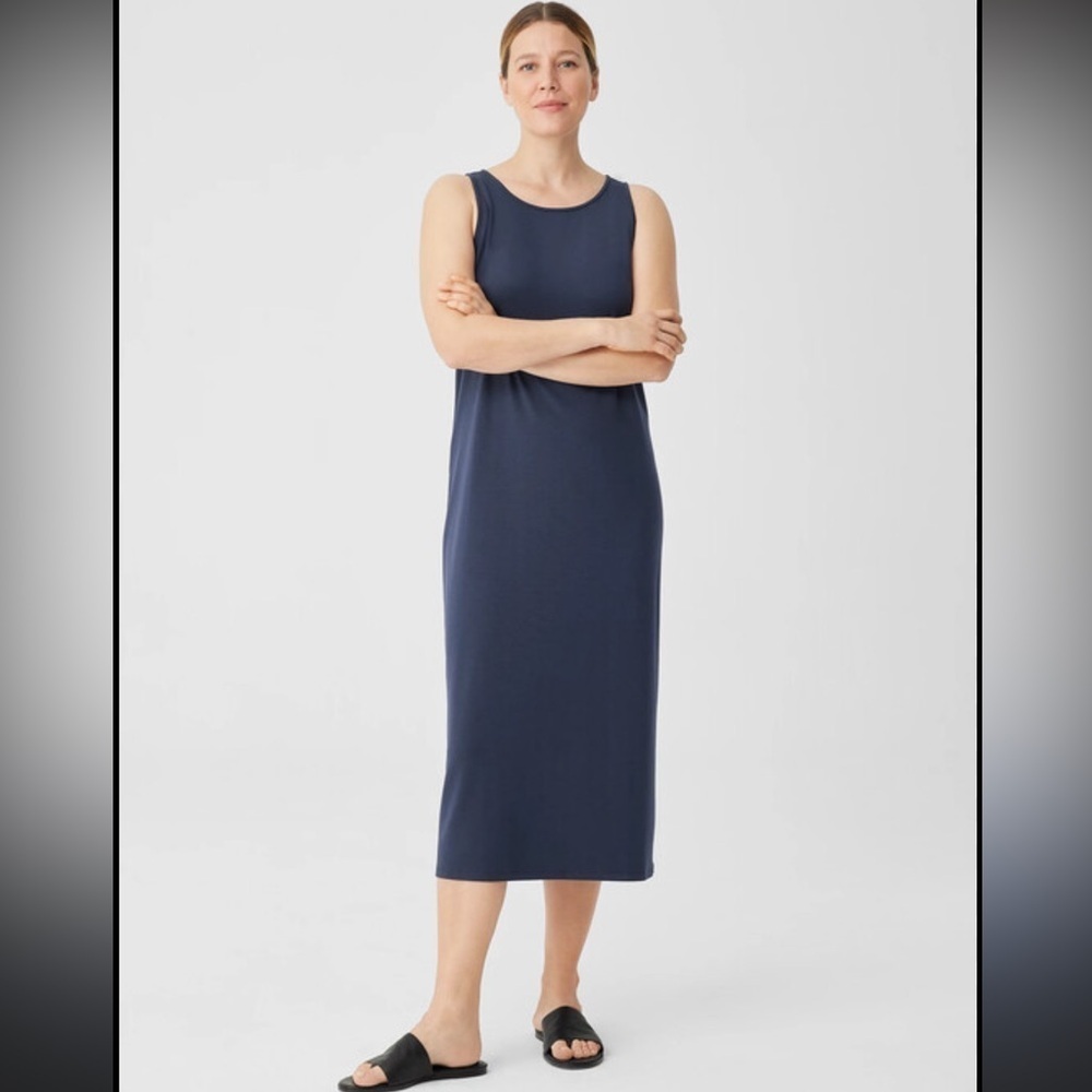 Eileen Fisher Stretch Jersey Knit Tank Dress Sleeveless Maxi Midi Sz XS